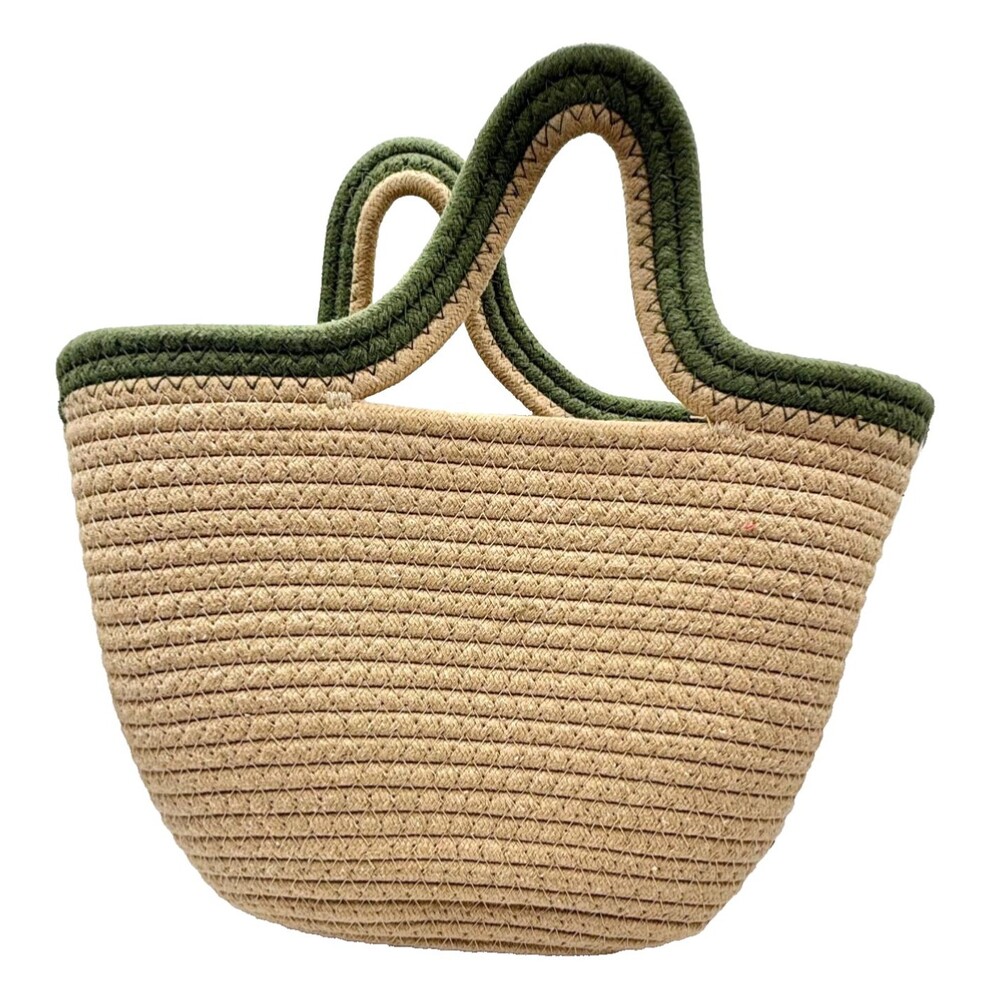 Cotton Handwoven Small Cherry Tote Bag Crochet Tan Green Coastal Cottagecore New - Picture 3 of 7
